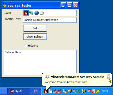 SysTray Demonstration 
            Application