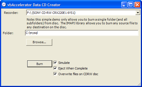 Simple Data CD Creator Application