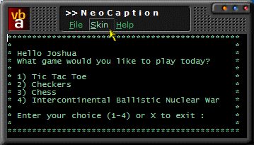 Form with NeoCaption applied; Dark Metal skin