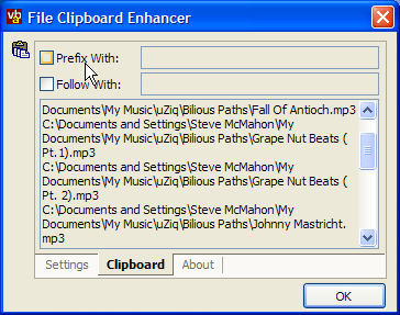 File Clipboard Enhancer configuration tab