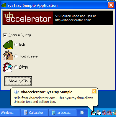 SysTray Demonstration App Setup Screen