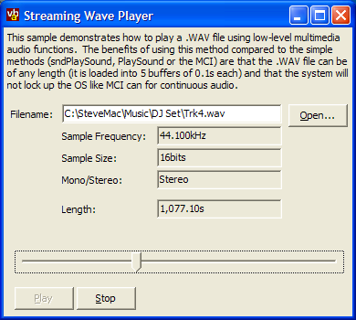 Streaming .WAV Player Sample Application